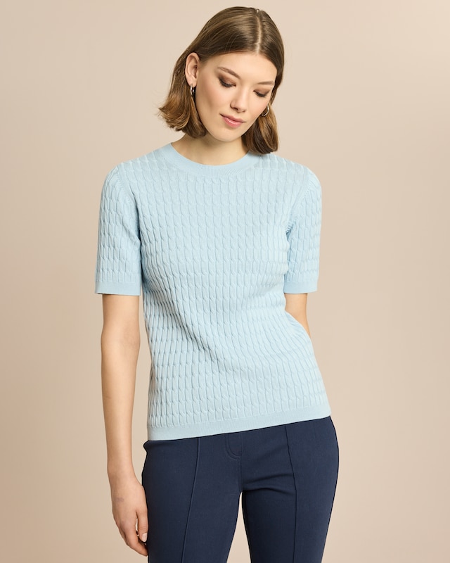 Feinstrick Zopf-Pullover Halbaarm