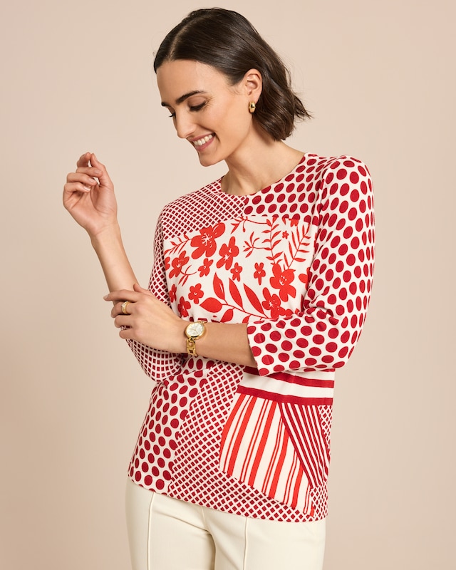 Pullover mit Punkte-Blumen-Druck