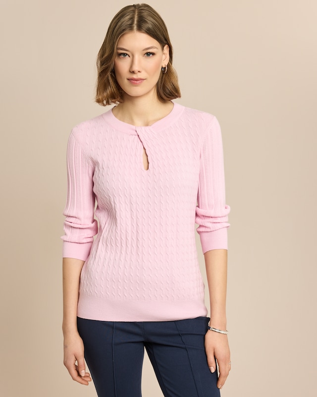 Feinstrick Zopf-Pullover