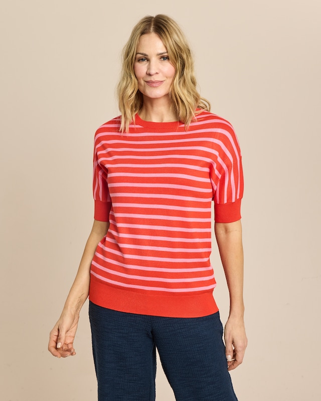 Halbarm-Pullover mit Streifen