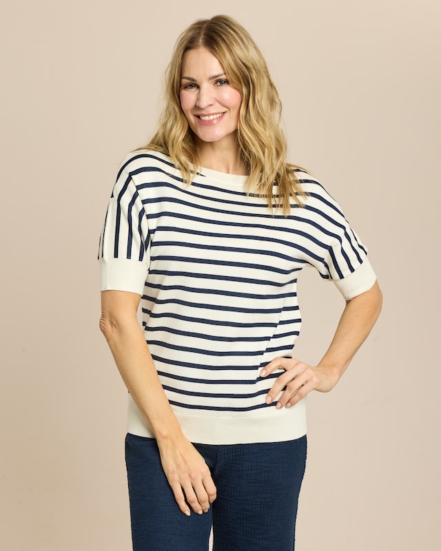Halbarm-Pullover mit Streifen