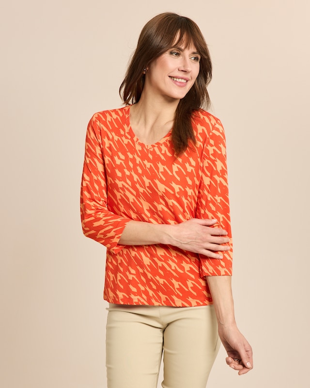 Shirt Hahnentritt V-Ausschnitt