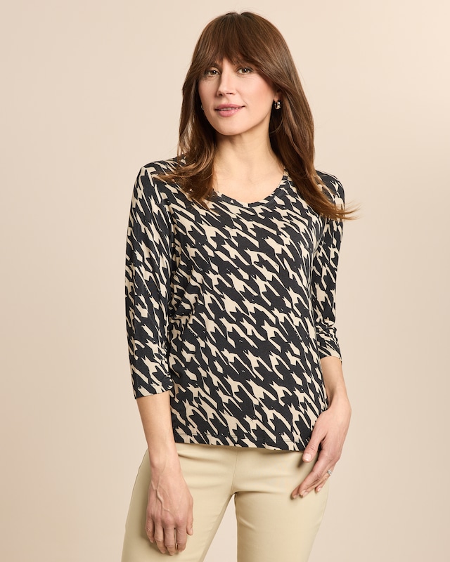 Shirt Hahnentritt V-Ausschnitt