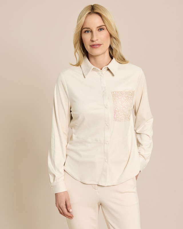 Veloursimitat Bluse mit Tasche