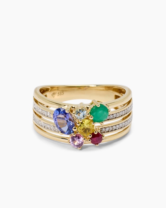 Ring mit Edelstein-Mix & Diamanten