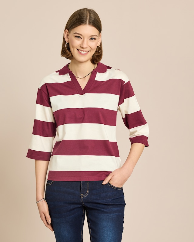 Polo Streifen Shirt Langarm