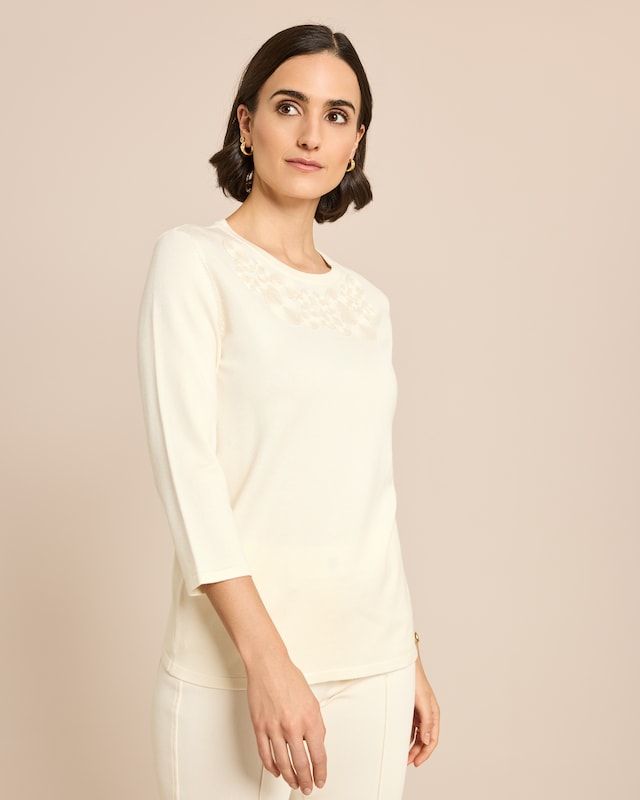 Feinstrick-Pullover tonale Applikation