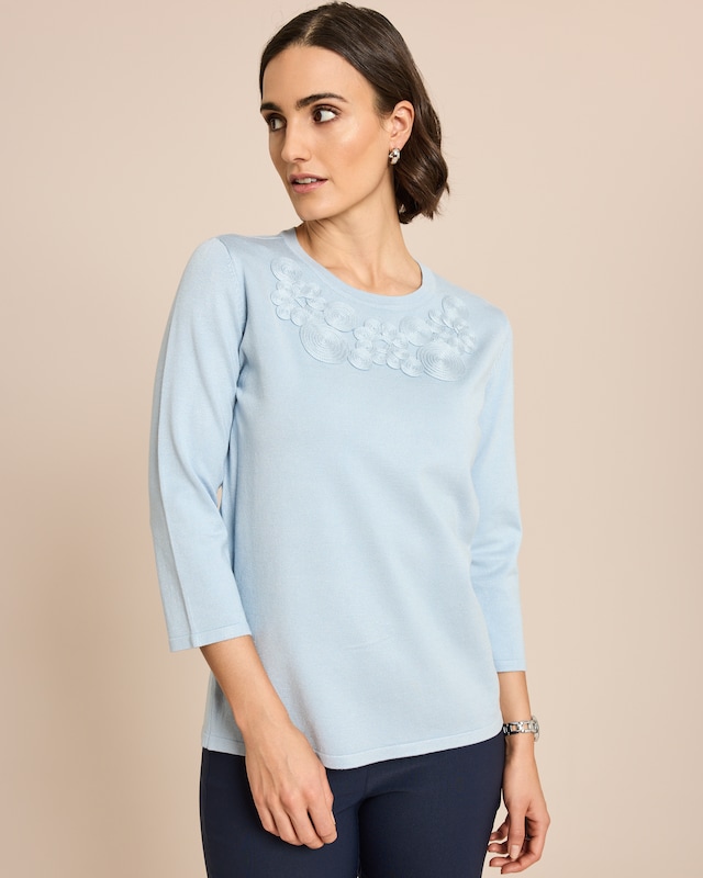 Feinstrick-Pullover tonale Applikation