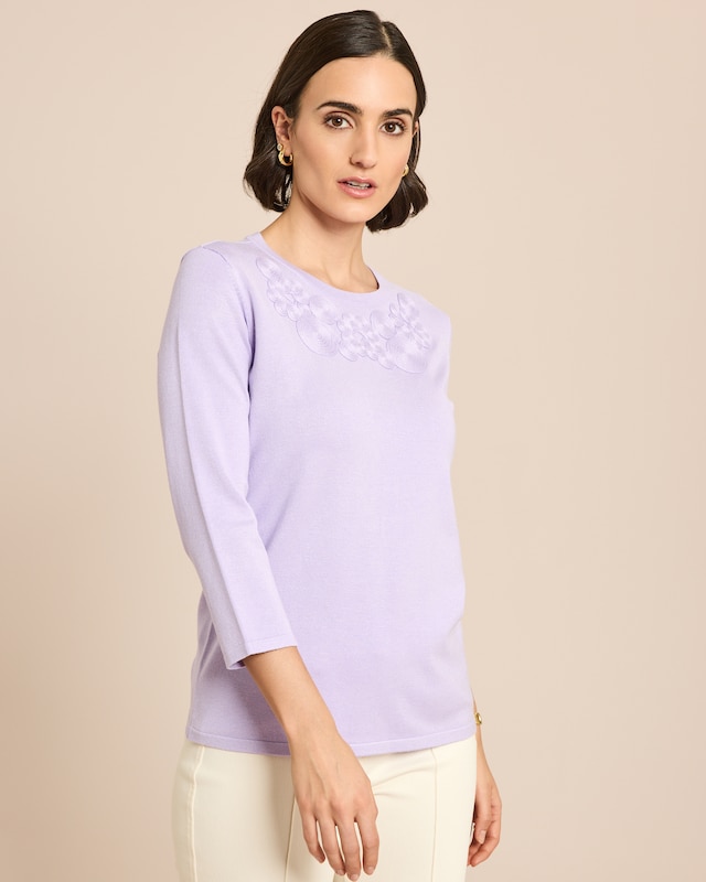 Feinstrick-Pullover tonale Applikation