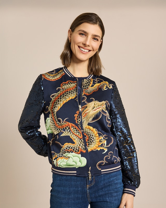 Blouson mit Pailletten-Ärmeln und Print