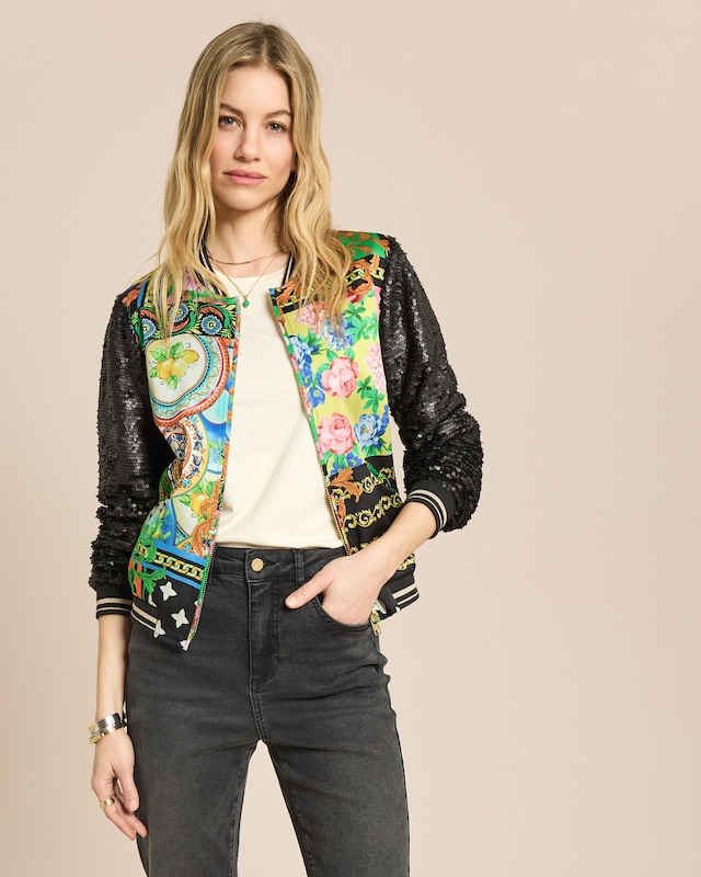 Blouson mit Pailletten-Ärmeln und Print