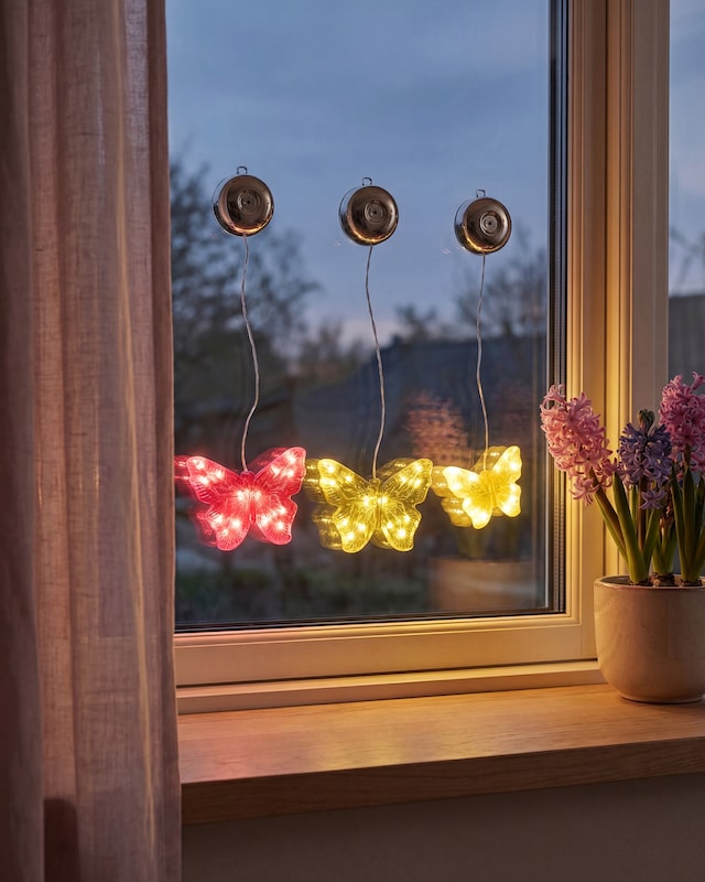 LED-Schmetterlinge mit Saugnapf, 3tlg.