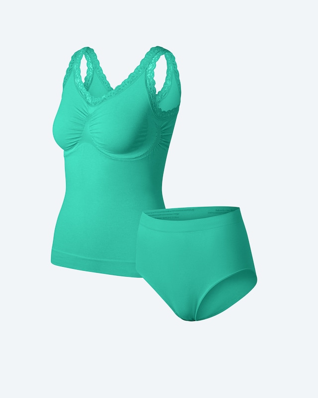 Melange Set: Leichttop mit Spitze und Slip