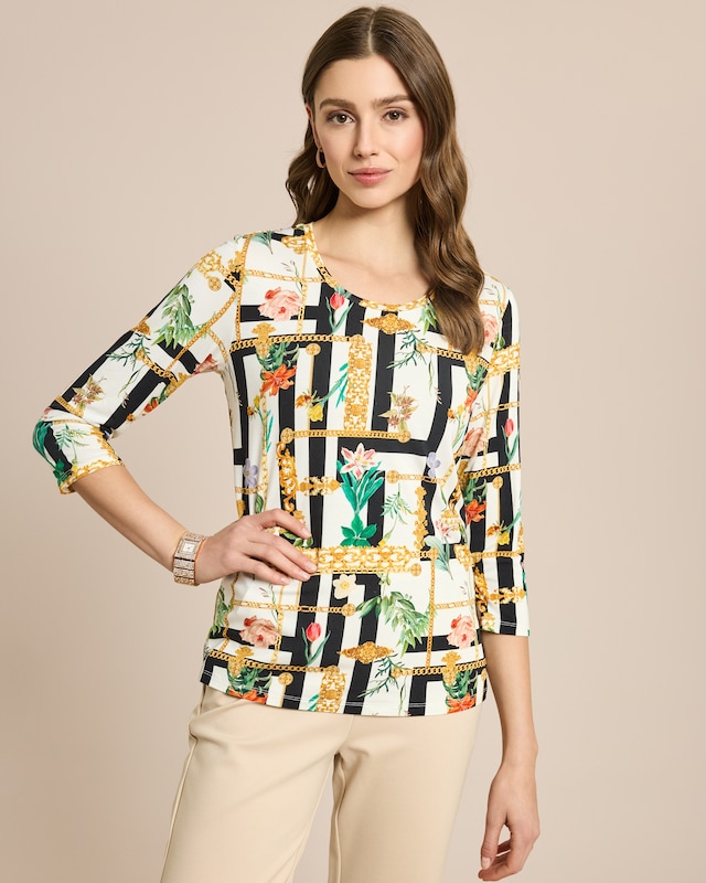 Shirt mit Ketten- und Blumendruck