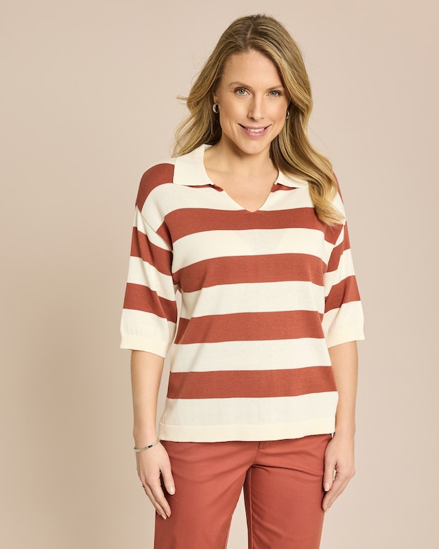 Halbarm Pullover mit Polo-Kragen