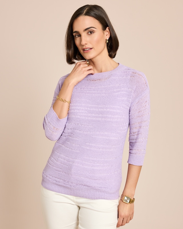 Pullover aus Bändchengarn mit Ajour-Muster