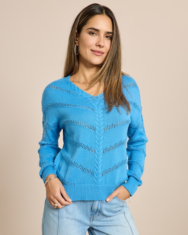 Lochstrick Pullover mit Glanzgarn