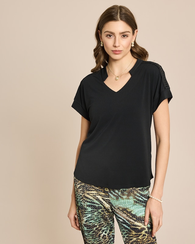 Jerseybluse mit Spitzenband