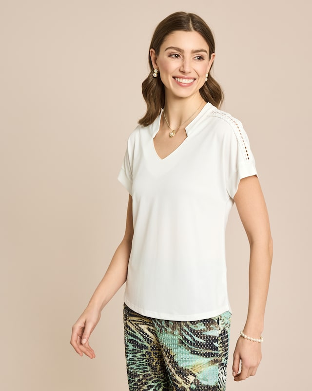 Jerseybluse mit Spitzenband