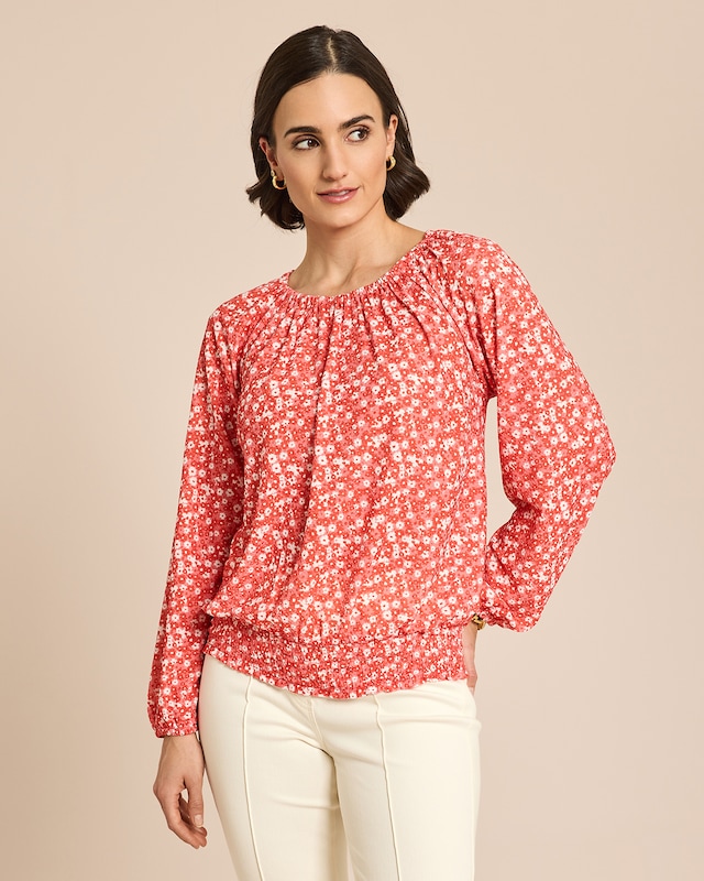 Bluse in Jacquardjersey mit Blumendruck