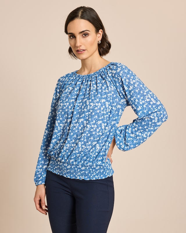 Bluse in Jacquardjersey mit Blumendruck