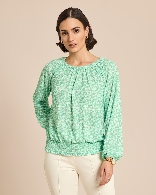 Bluse in Jacquardjersey mit Blumendruck