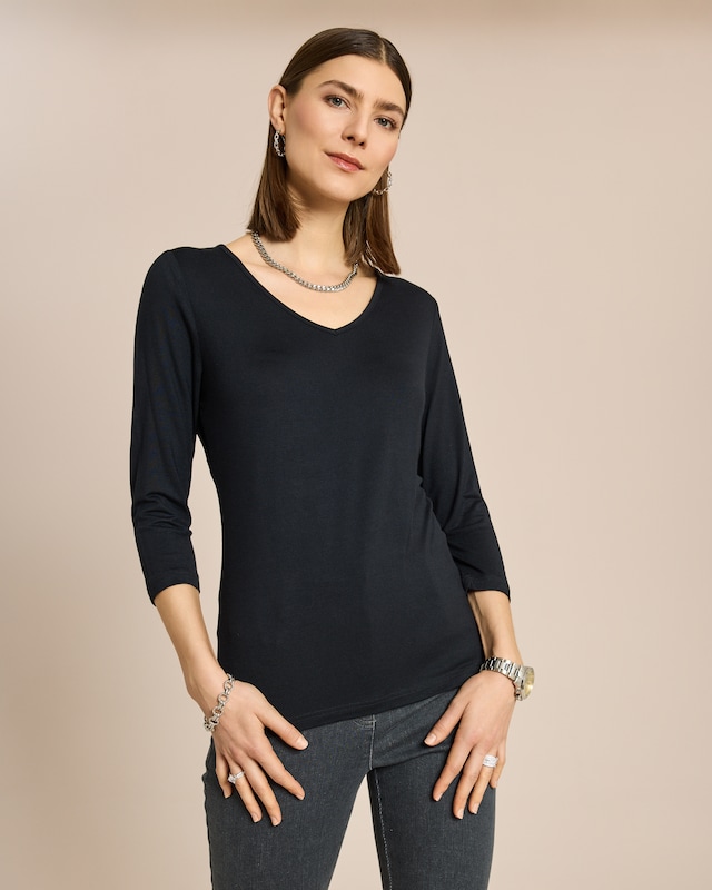 Essential Shirt 3/4 mit V-Ausschnitt