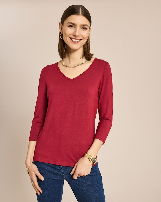 Essential Shirt 3/4 mit V-Ausschnitt