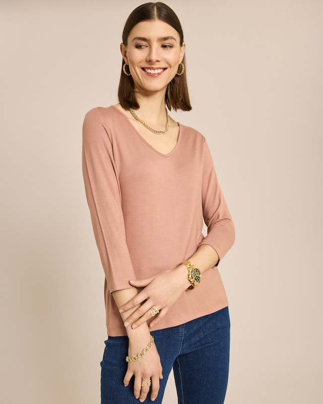 Essential Shirt 3/4 mit V-Ausschnitt