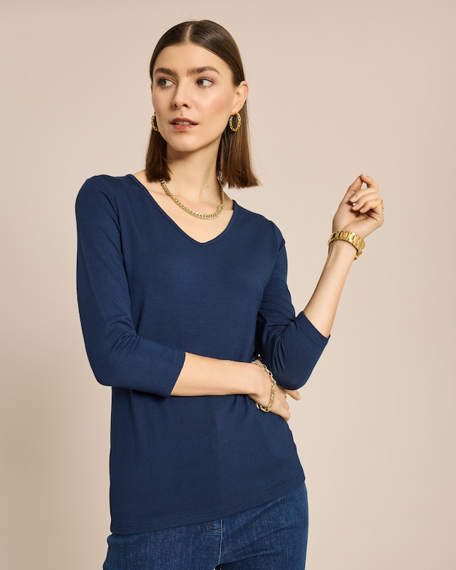 Essential Shirt 3/4 mit V-Ausschnitt