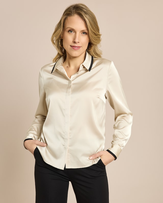 Satin Bluse mit Kontrastdetails