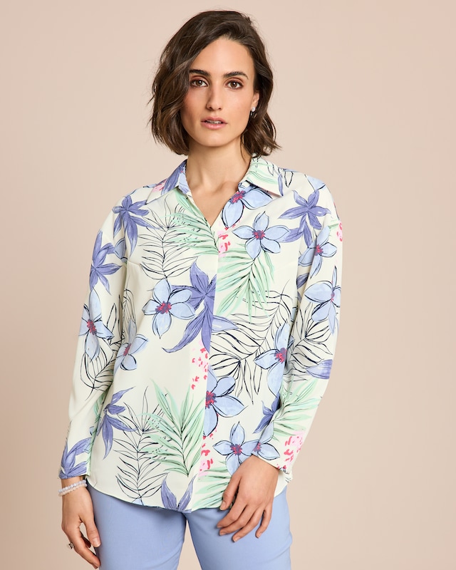 Bluse mit Hemdkragen Blätter-u.Blüten