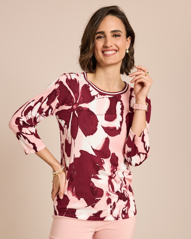 Pullover mit Big Aquarell-Blumendruck