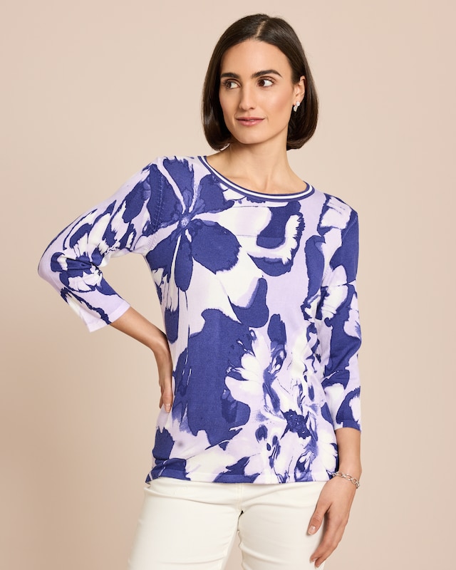 Pullover mit Big Aquarell-Blumendruck