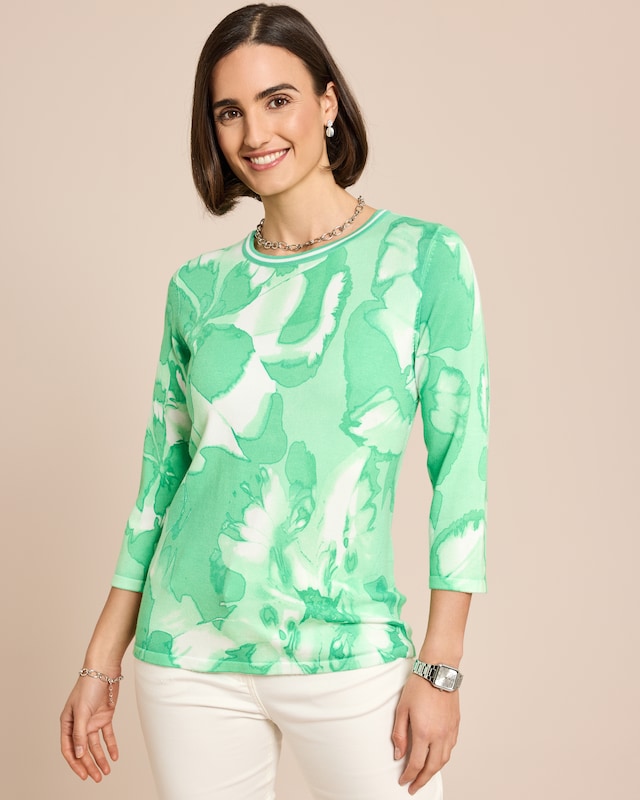 Pullover mit Big Aquarell-Blumendruck