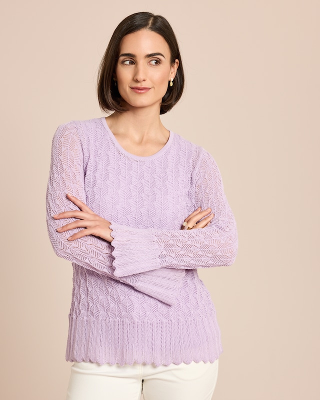 Ajour-Pullover mit Trompeten-Ärmel