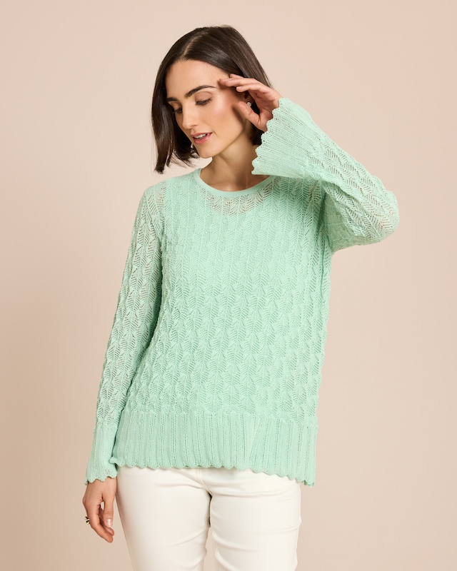 Ajour-Pullover mit Trompeten-Ärmel