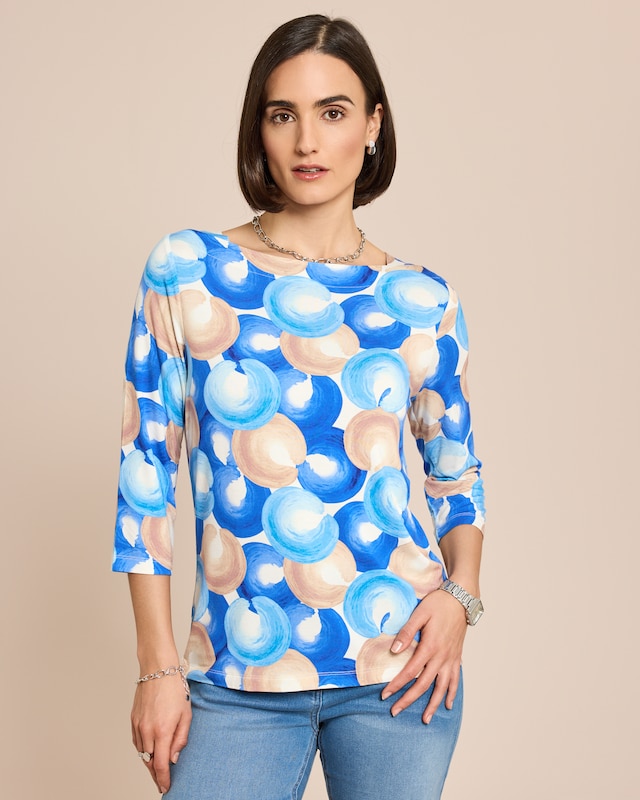Shirt mit Kreiseldruck und U-Boot-Ausschnitt