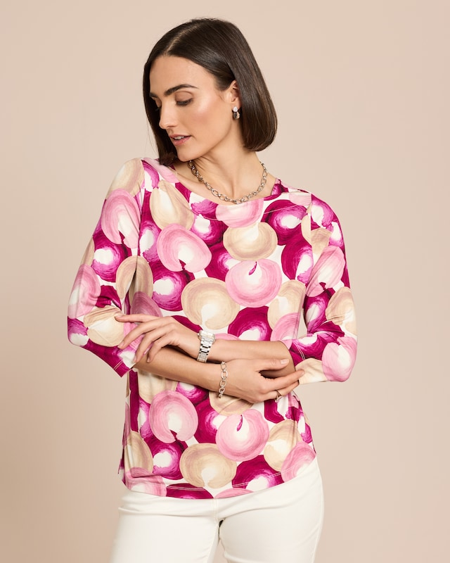 Shirt mit Kreiseldruck und U-Boot-Ausschnitt