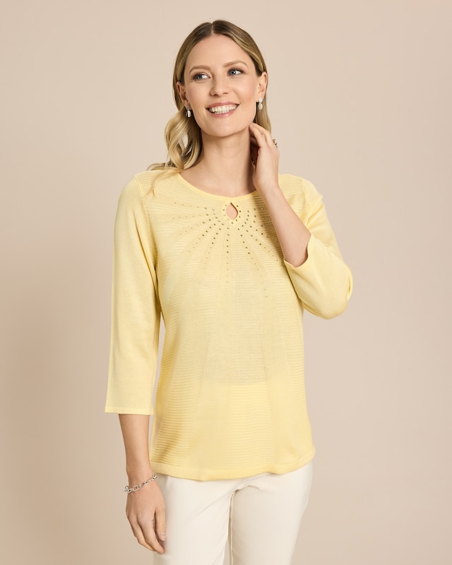 Feinstrick-Pullover Key-Hole & Strass