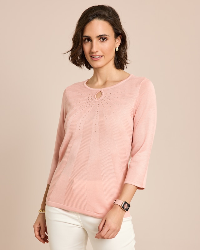 Feinstrick-Pullover Key-Hole & Strass
