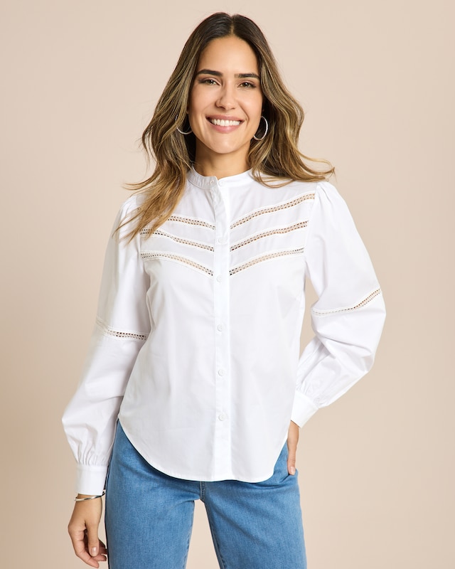 Langarm Bluse mit Spitzeneinsatz