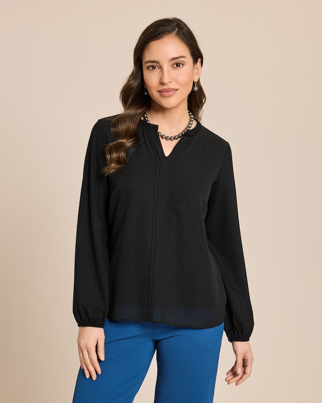 Shirt Materialmix, V-Ausschnitt