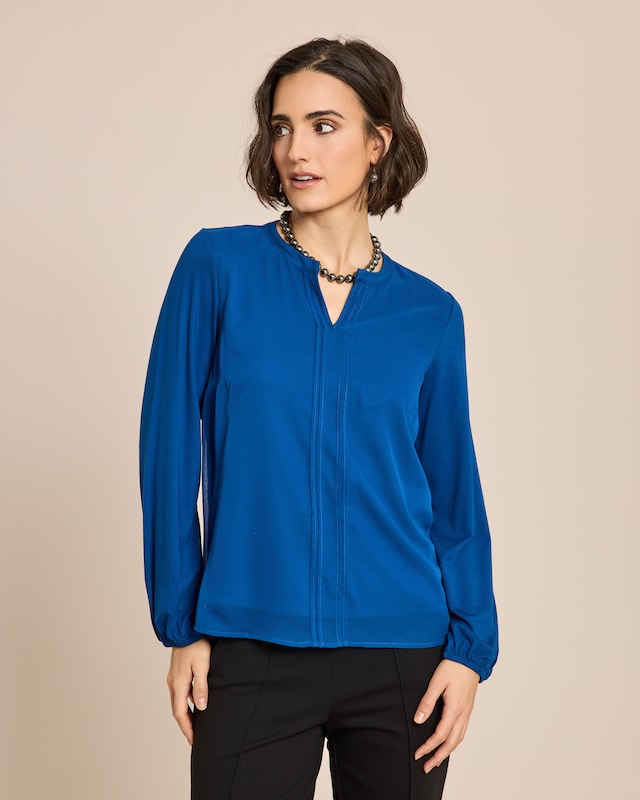 Shirt Materialmix, V-Ausschnitt