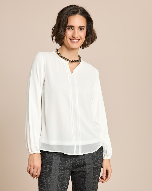 Shirt Materialmix, V-Ausschnitt