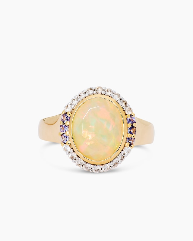 Ring mit Äthiopischem Opal und Edelsteinen
