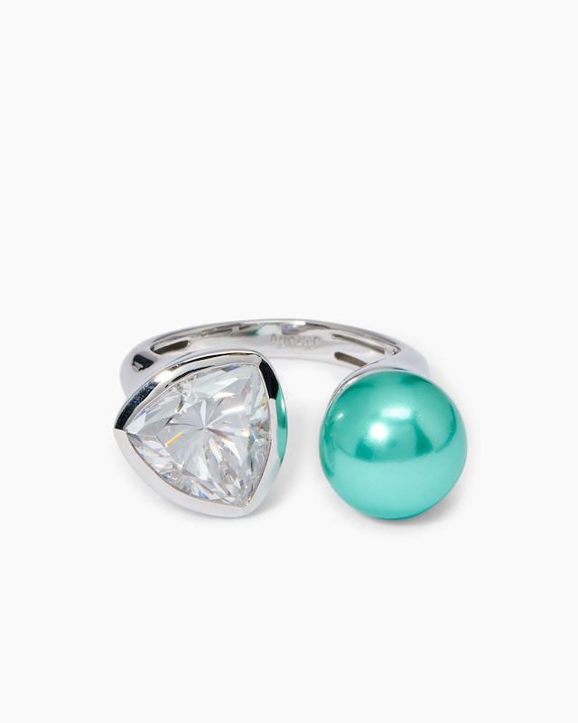 Ring mit Muschelkernperle 10 mm & Zirkonia