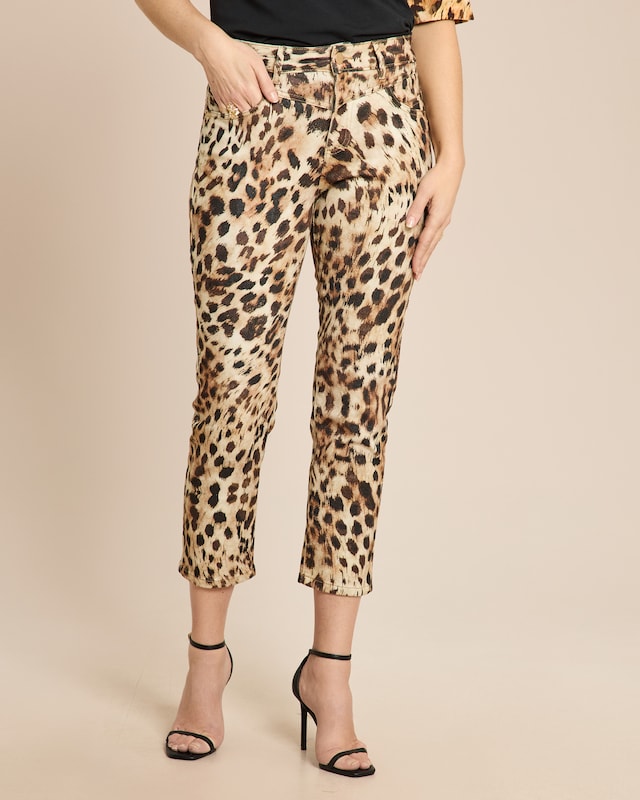 Slim Fit Jeans mit Leo Print 7/8