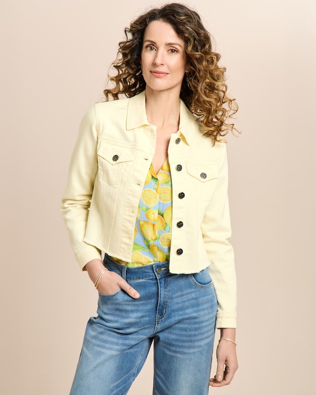 Jeansjacke mit ausgefranstem Saum