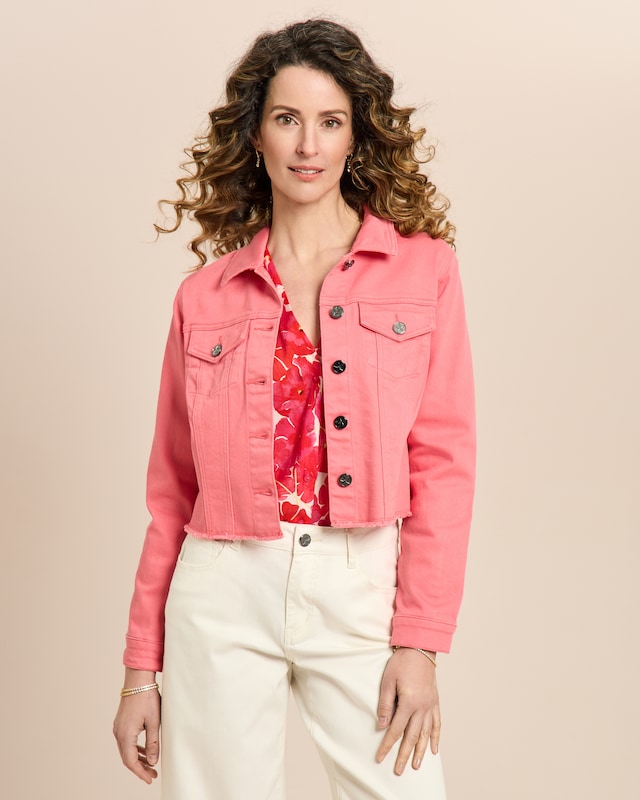 Jeansjacke mit ausgefranstem Saum